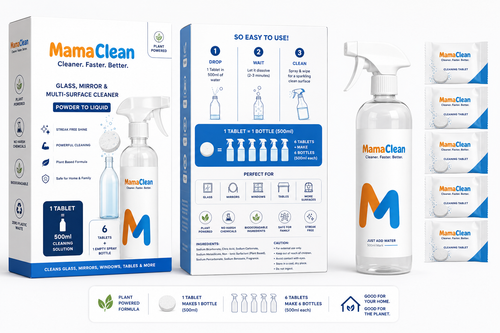 Mama Clean Powertab Tablet to liquid Glass mirror, window table cleaner tablets for streak free cleaning pack of 6