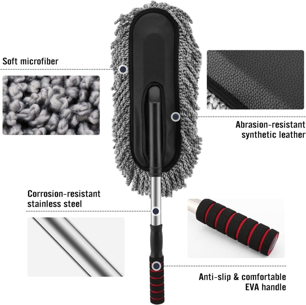 Super Soft Microfiber Car Duster Exterior with Extendable Handle, Car Brush Duster for Car Cleaning Dusting - mamacleanin